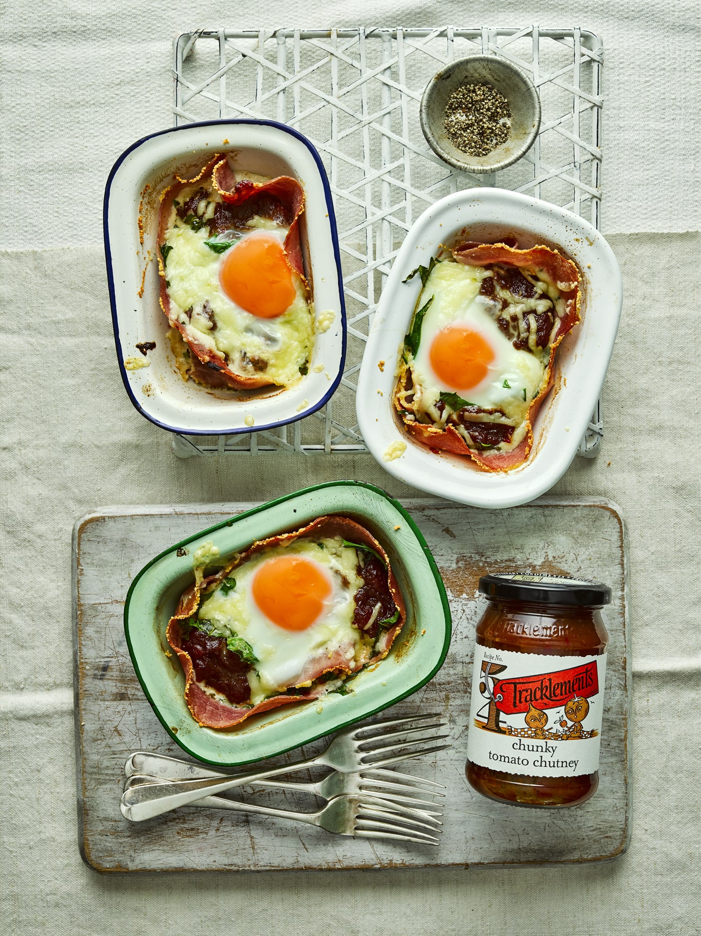 Individual Baked Eggs with Chunky Tomato Chutney - Tracklements